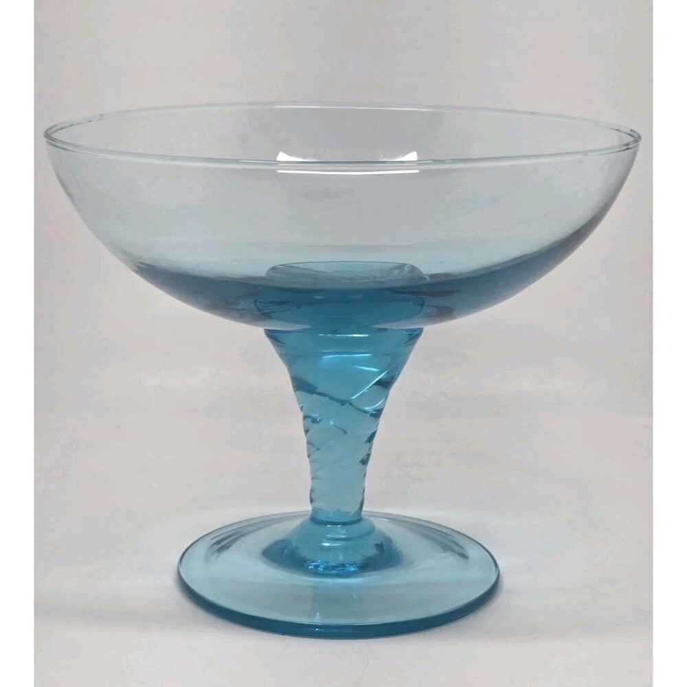Vintage 1960s Empoli Turquoise Art Glass Footed Compote Bowl Twisted Stem 5.5"